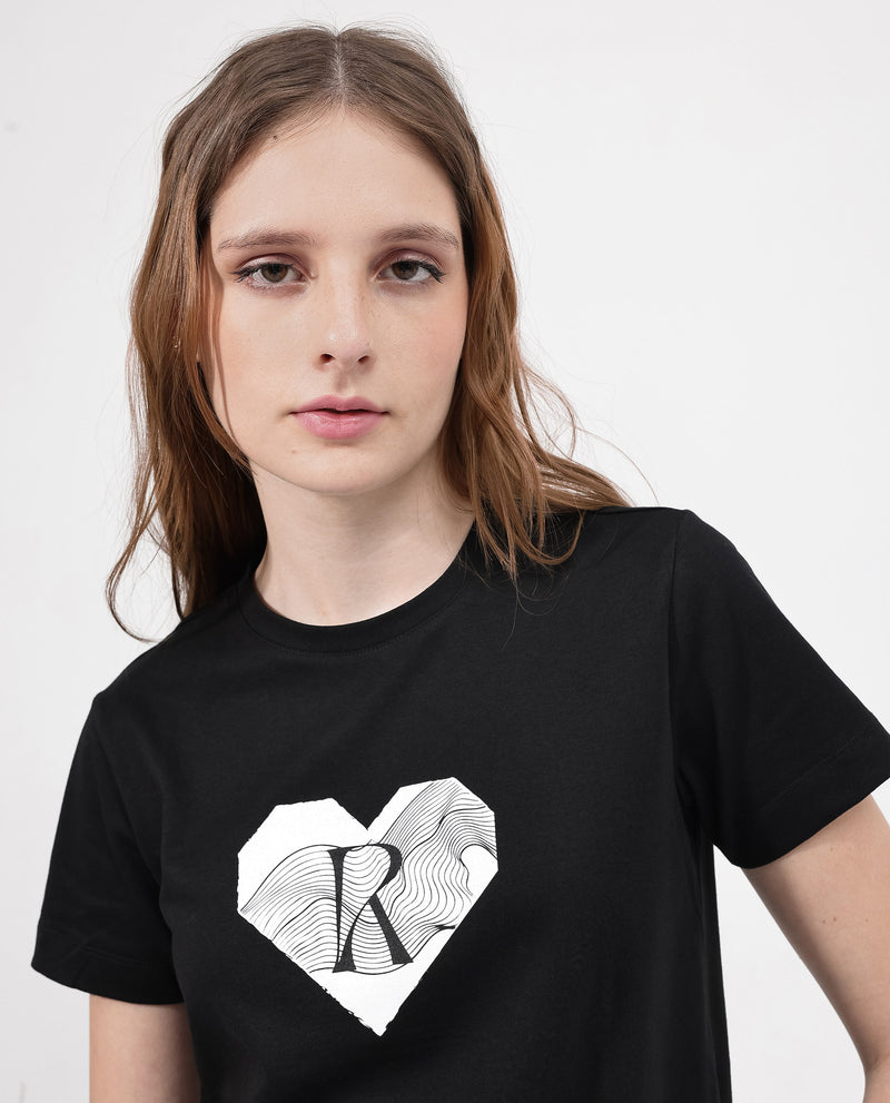 Rareism Women'S Lee Black Cotton Poly Fabric Short Sleeve Crew Neck Solid T-Shirt