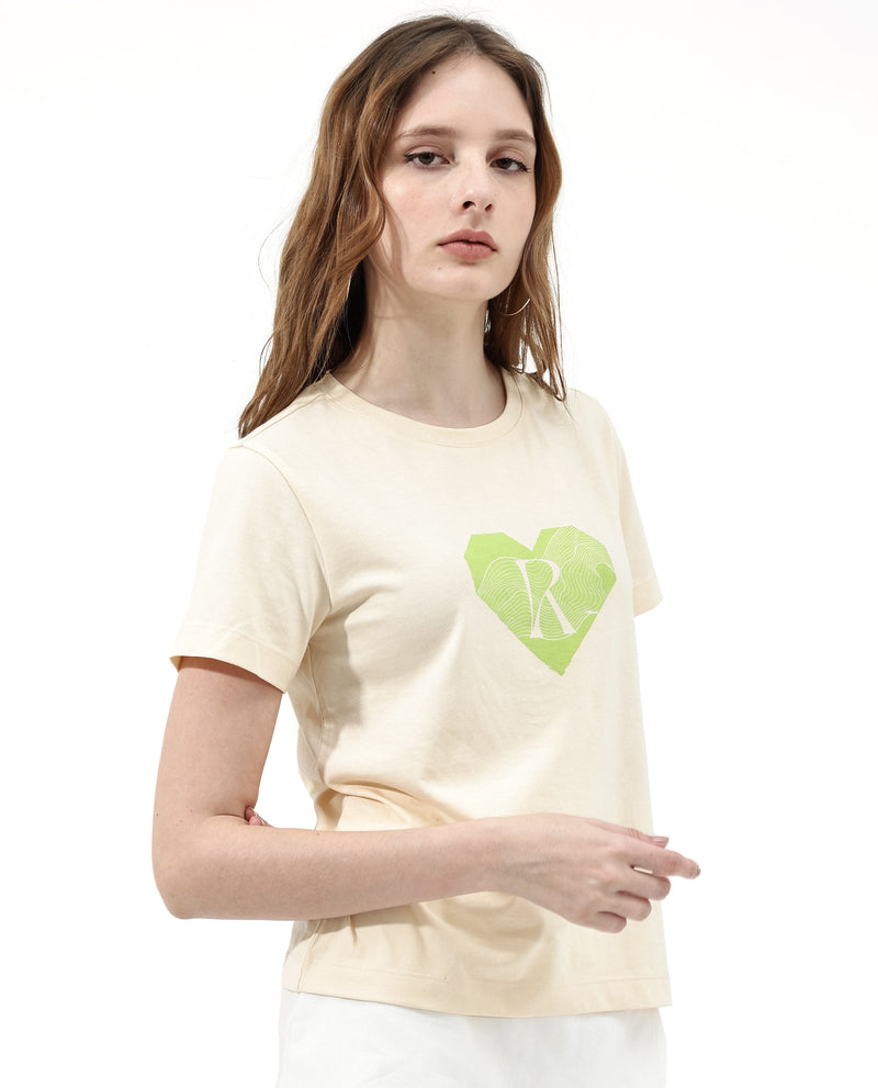 Rareism Women'S Lee Light Beige Cotton Poly Fabric Short Sleeve Crew Neck Solid T-Shirt