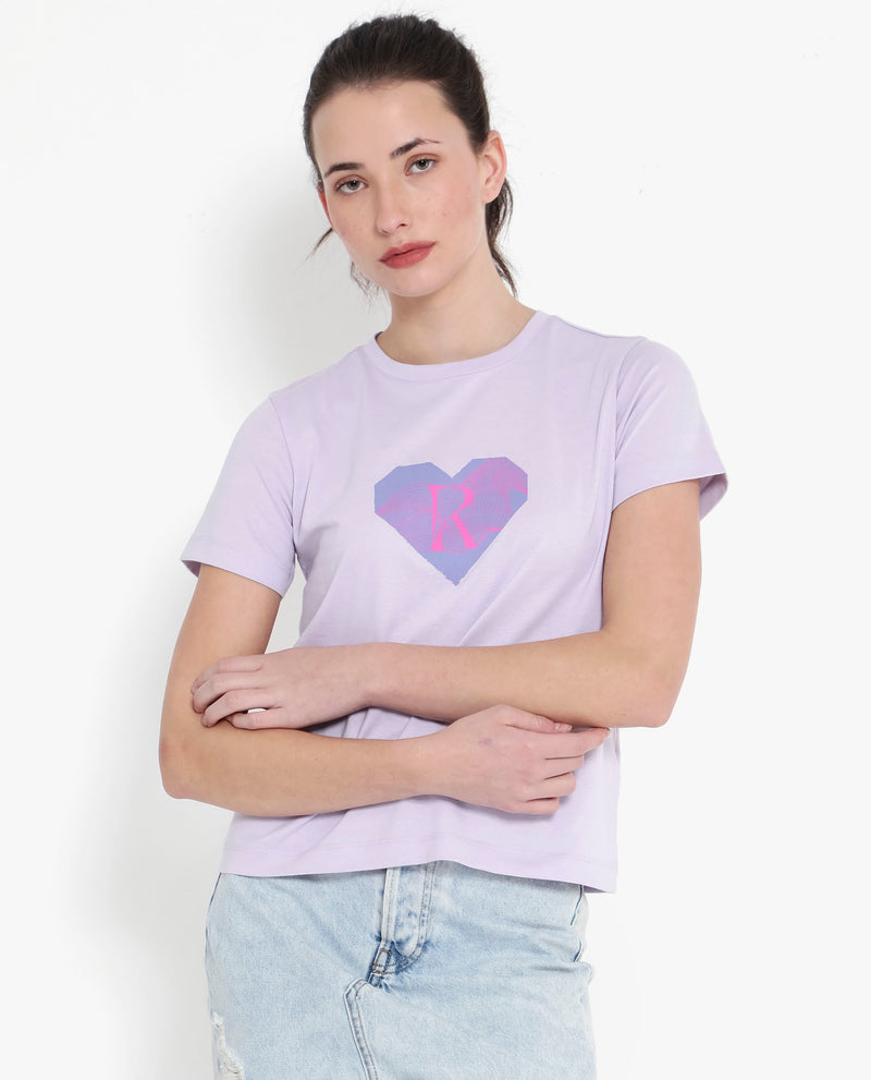 Rareism Women'S Lee Pastel Purple Cotton Poly Fabric Short Sleeve Crew Neck Solid T-Shirt