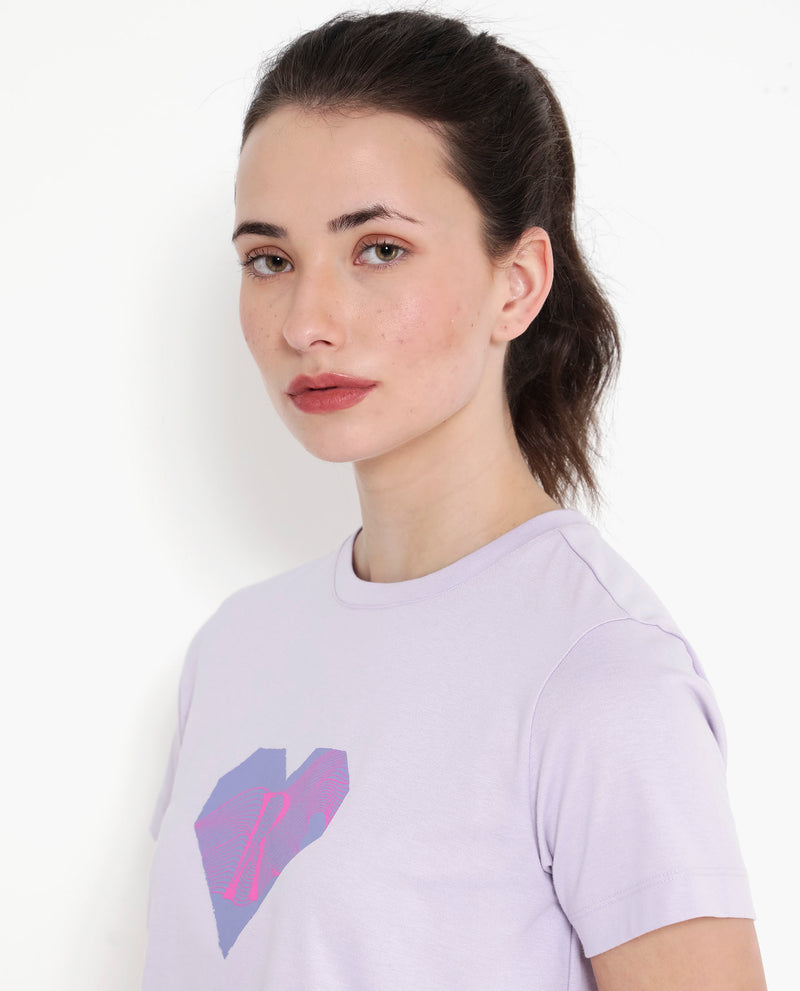 Rareism Women'S Lee Pastel Purple Cotton Poly Fabric Short Sleeve Crew Neck Solid T-Shirt