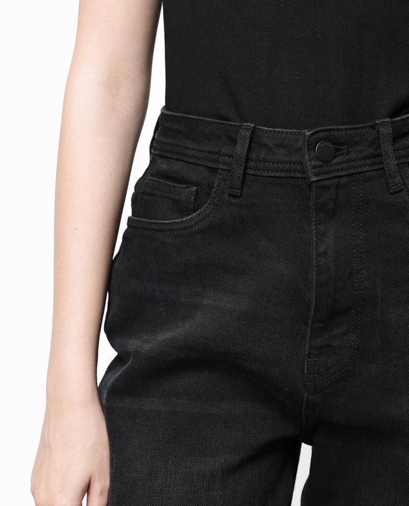 Rareism Women'S Loreto Black Cotton Elastane Fabric Solid Regular Length Jeans