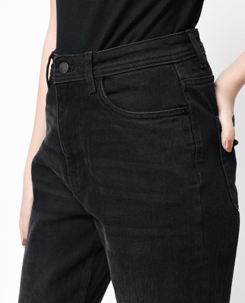 Rareism Women'S Loreto Black Cotton Elastane Fabric Solid Regular Length Jeans