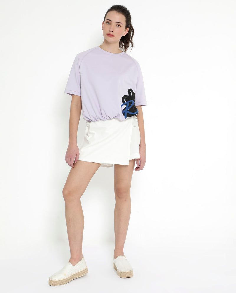 Rareism Women'S Marco Pastel Purple Cotton Lycra Fabric Short Sleeve Crew Neck Graphic Print T-Shirt