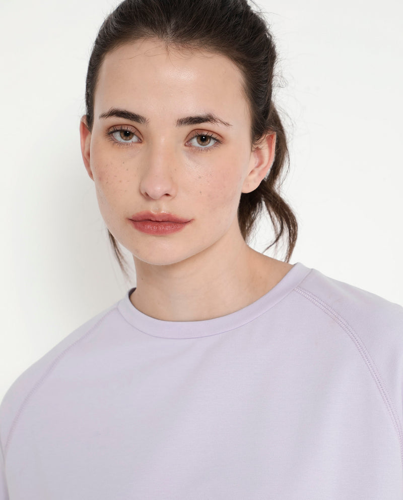 Rareism Women'S Marco Pastel Purple Cotton Lycra Fabric Short Sleeve Crew Neck Graphic Print T-Shirt