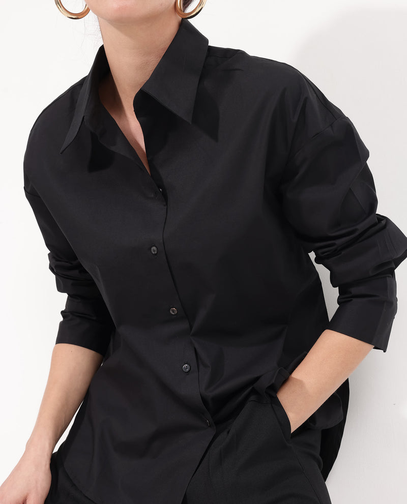 Rareism Women'S Matsue Black Cotton Fabric Full Sleeve Collared Neck   Solid Shirt