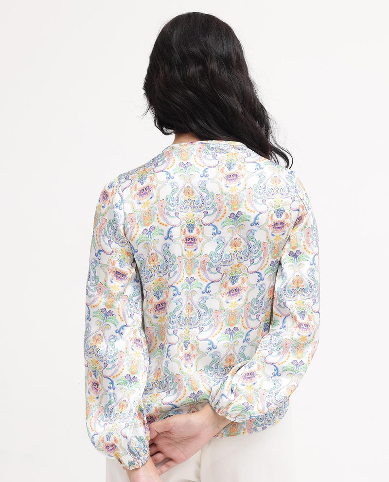 Rareism Women'S Mester Multi Polyester Fabric Full Sleeve Key Hole Neck Abstract Print Regular Length Top
