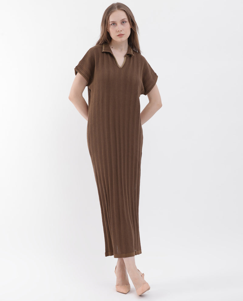 Rareism Womens Meyora Brown Dress V-Neck Solid
