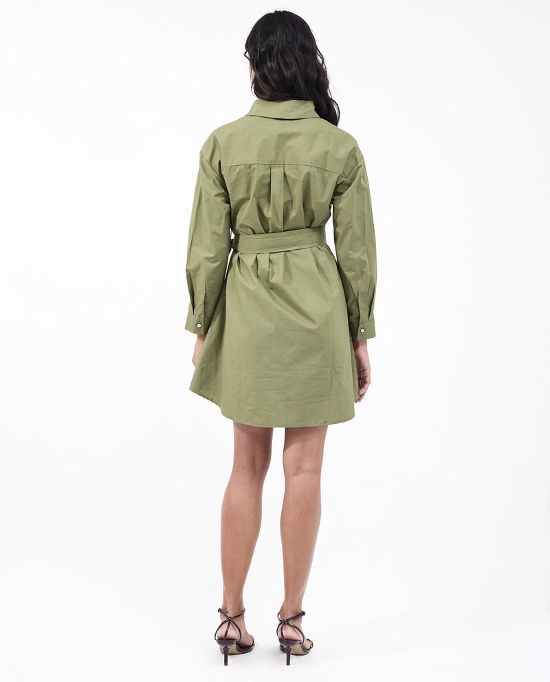 Rareism Women'S Meztli Green Cotton Fabric Over-Dyed Shirt Dress