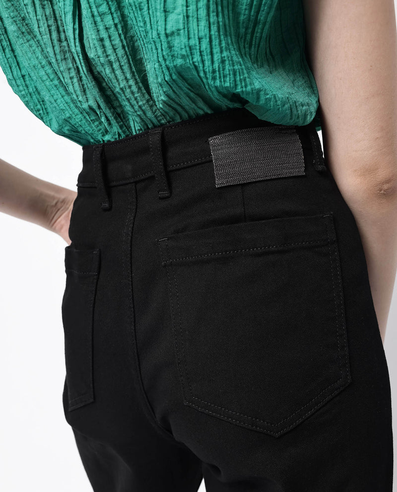 Rareism Women'S Miniko Black Cotton Elastane Fabric Solid Regular Length Jeans