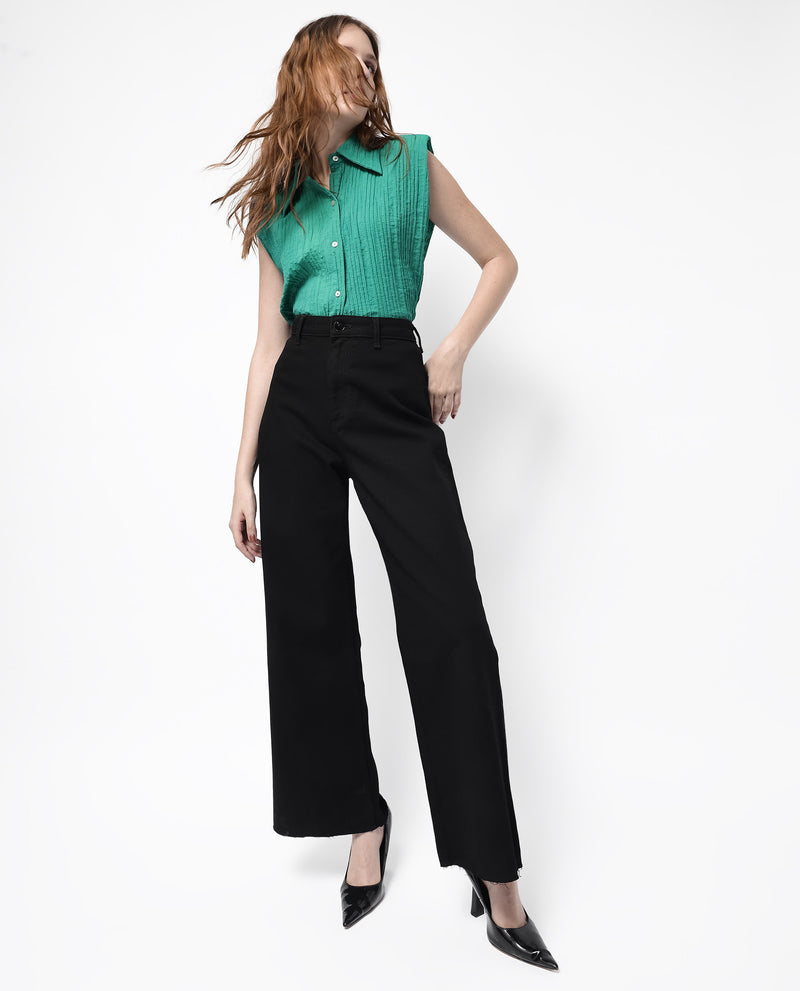 Rareism Women'S Miniko Black Cotton Elastane Fabric Solid Regular Length Jeans