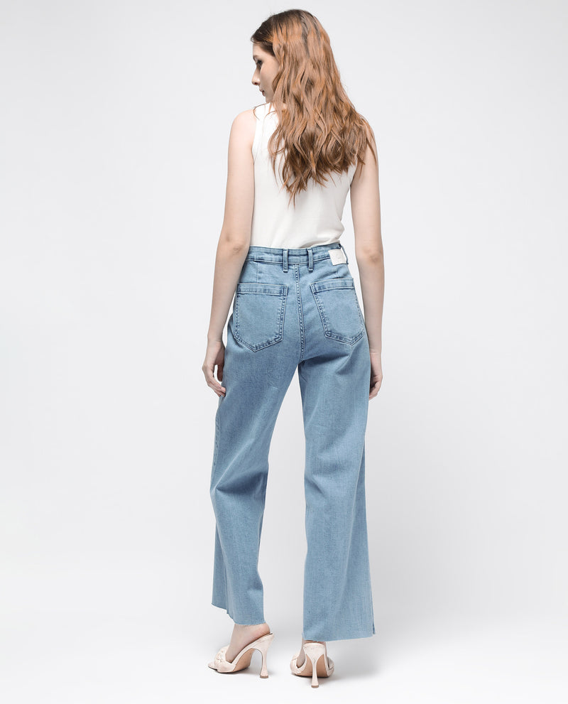 Rareism Women'S Miniko Light Blue Cotton Elastane Fabric Solid Regular Length Jeans