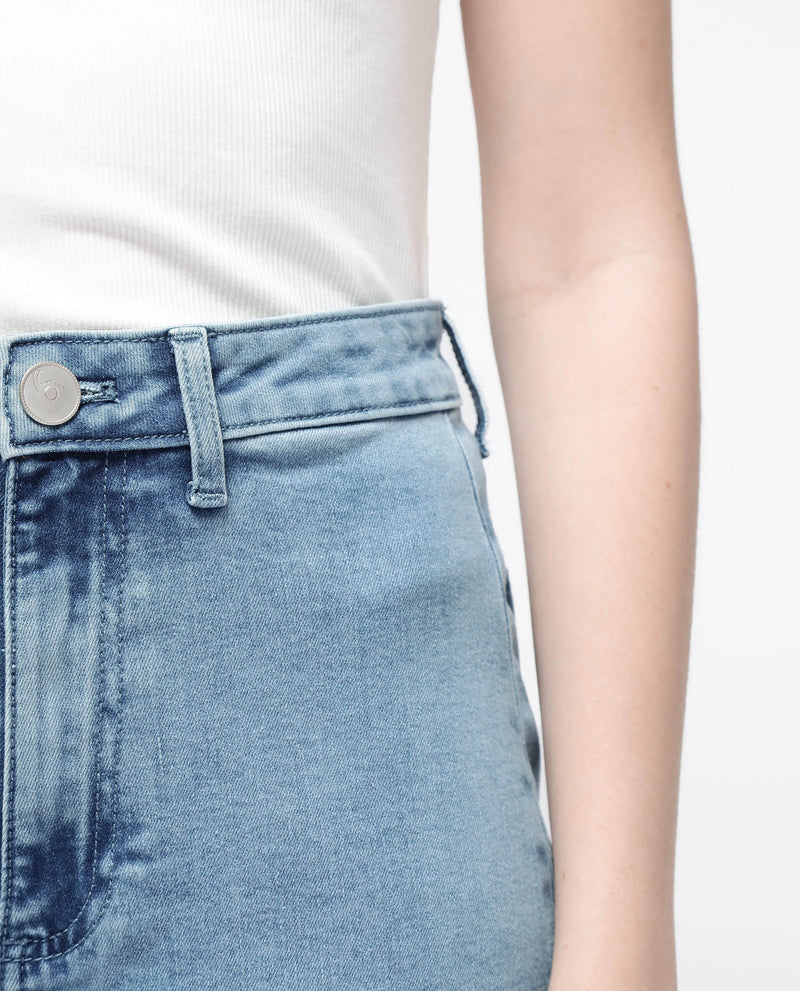 Rareism Women'S Miniko Light Blue Cotton Elastane Fabric Solid Regular Length Jeans