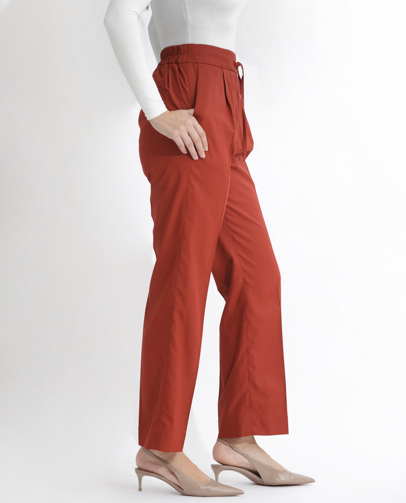 Rareism Articale Women'S Miza Orange Cotton Fabric Drawstring Closure Straight Fit Plain Ankle Length Trousers