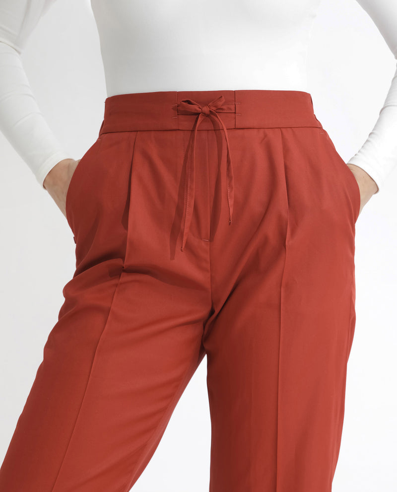 Rareism Articale Women'S Miza Orange Cotton Fabric Drawstring Closure Straight Fit Plain Ankle Length Trousers