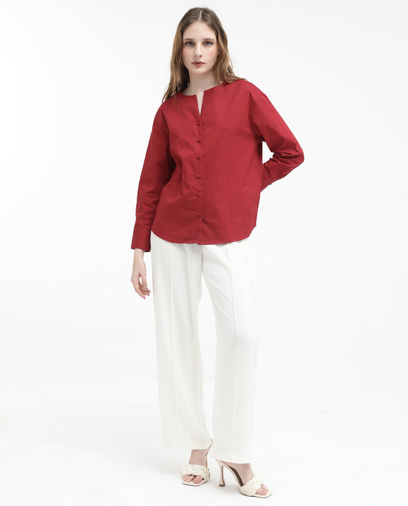 Rareism Women'S Nagoya Red Cotton Fabric Full Sleeve Round Neck Solid Top