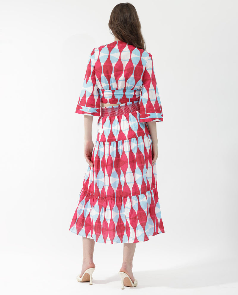 Rareism Women's Naybert Multi Cotton Fabric Regular Fit Geometric Print Midi Skirt