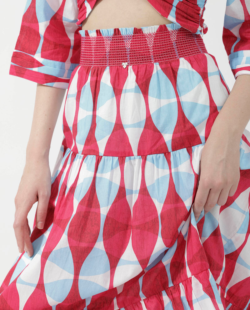 Rareism Women's Naybert Multi Cotton Fabric Regular Fit Geometric Print Midi Skirt