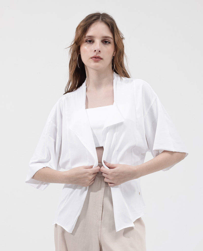 Rareism Women'S Nirv White Cotton Fabric Short Sleeves Relaxed Fit Plain Shrug