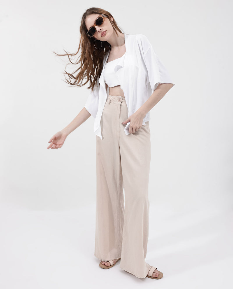 Rareism Women'S Nirv White Cotton Fabric Short Sleeves Relaxed Fit Plain Shrug