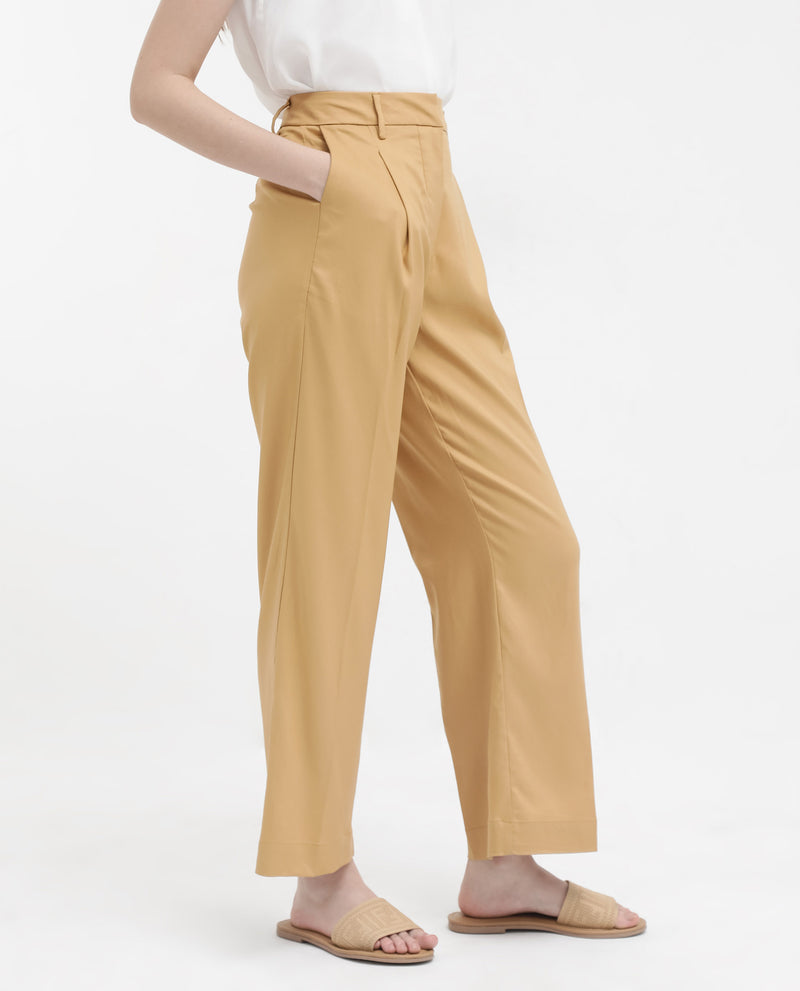 Rareism Women'S Nuray Tan Cotton Zipper Closure Trouser