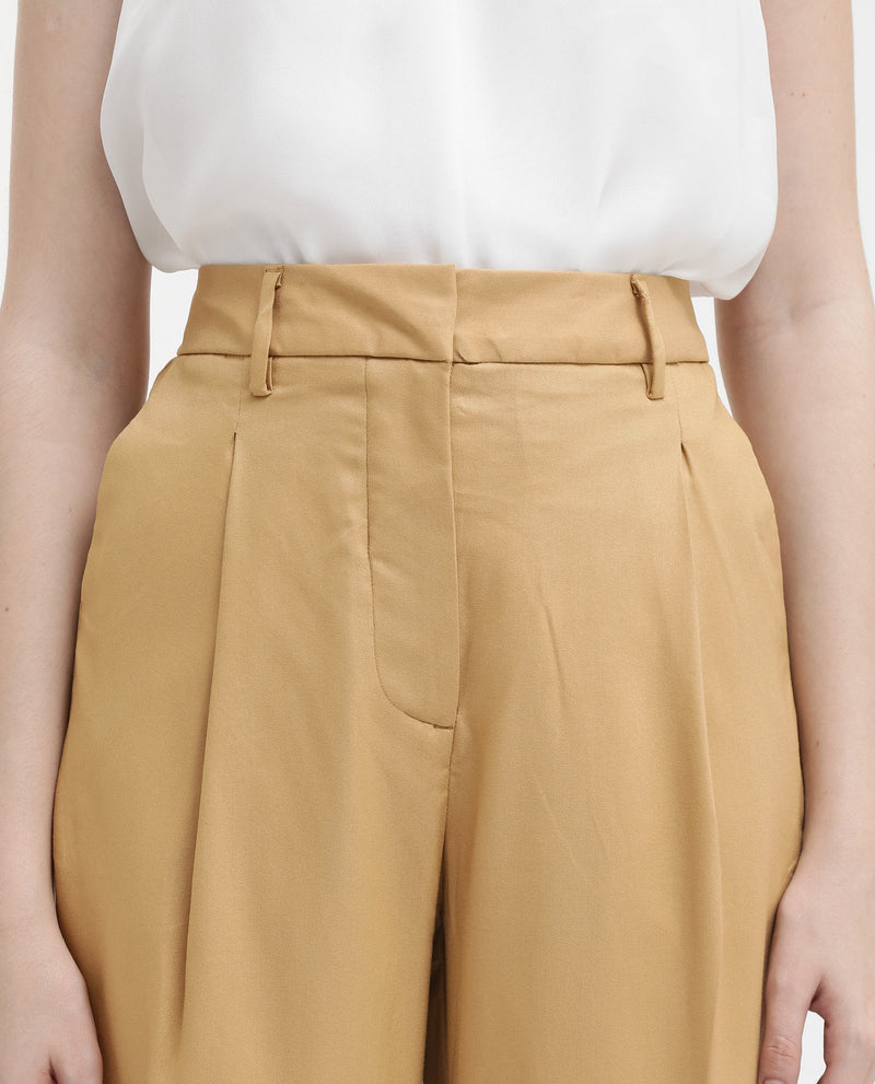 Rareism Women'S Nuray Tan Cotton Zipper Closure Trouser