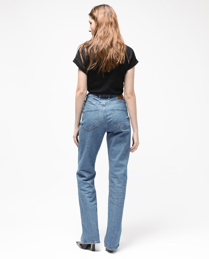 Rareism Women'S Osseo Blue Cotton Elastane Fabric Solid Regular Length Jeans