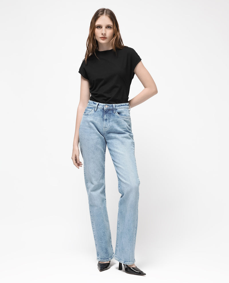Rareism Women'S Osseo Pastel Blue Cotton Elastane Fabric Solid Regular Length Jeans