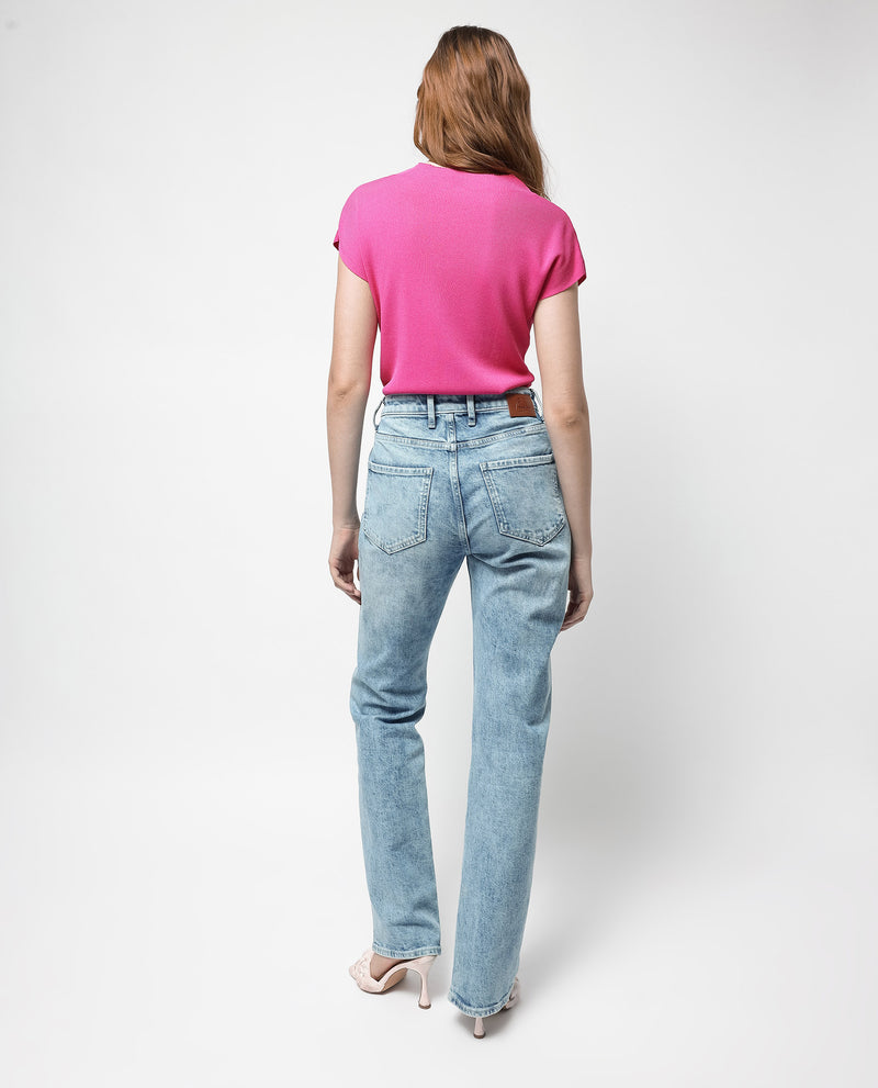 Rareism Women'S Osseo Pastel Blue Cotton Elastane Fabric Solid Regular Length Jeans