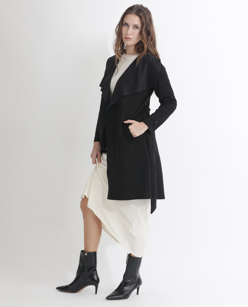 Rareism Women's Palmer 1 Black Polyester Fabric Full Sleeves Solid Collarless Jacket