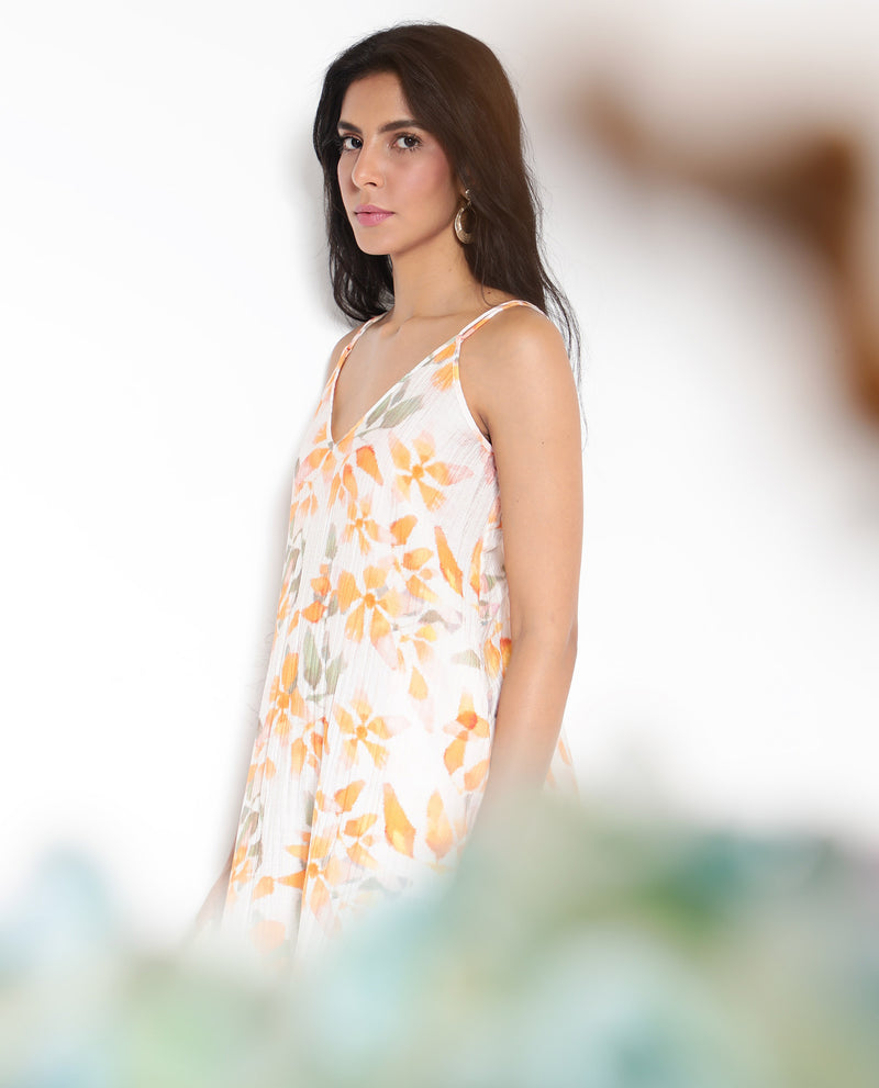 Rareism Women's Pavia Multi Sleeveless Shoulder Straps Tie Up A-Line Floral Print Maxi Dress