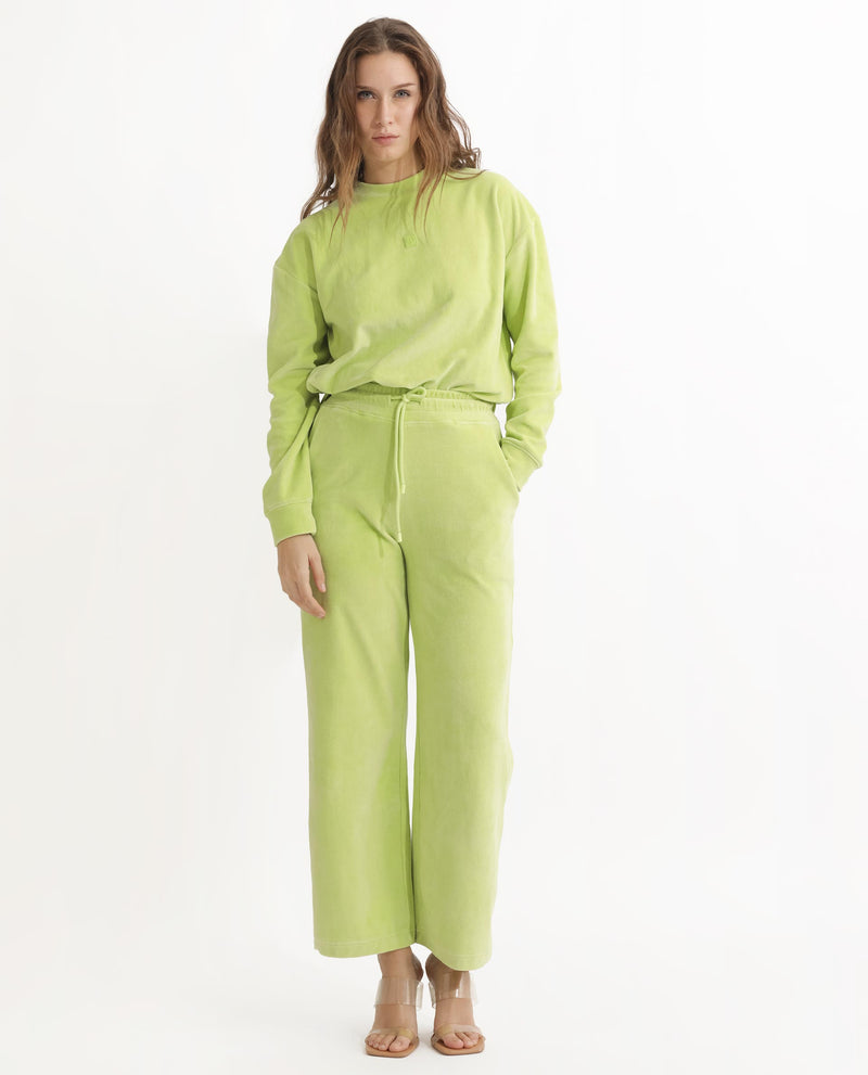 Rareism Articale Women's Pazoo Tt Light Green Cotton Blend Fabric Drawstring Closure Flared Fit Plain Ankle Length Track Pant