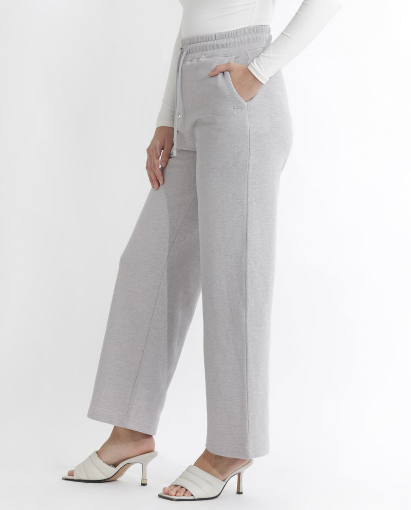 Rareism Articale Women'S Pazoo F Melange Grey Cotton Blend Fabric Drawstring Closure Flared Fit Plain Ankle Length Track Pant