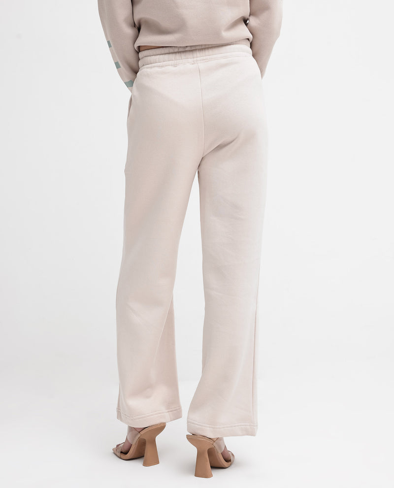 Rareism Articale Women'S Pazoo P Beige Cotton Blend Fabric Drawstring Closure Flared Fit Plain Ankle Length Track Pant