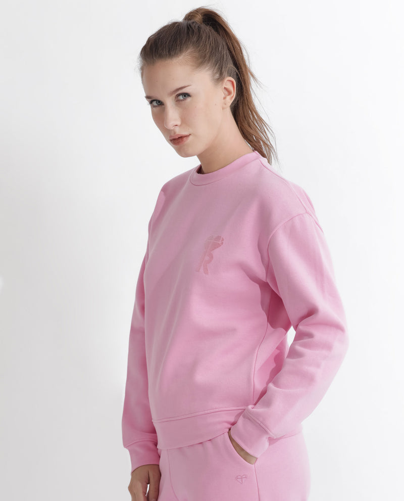 Rareism Articale Women's Pelser Light Pink Poly Cotton Fabric Full Sleeves Cuffed Sleeve Ribbed Collar Relaxed Fit Plain Sweatshirt