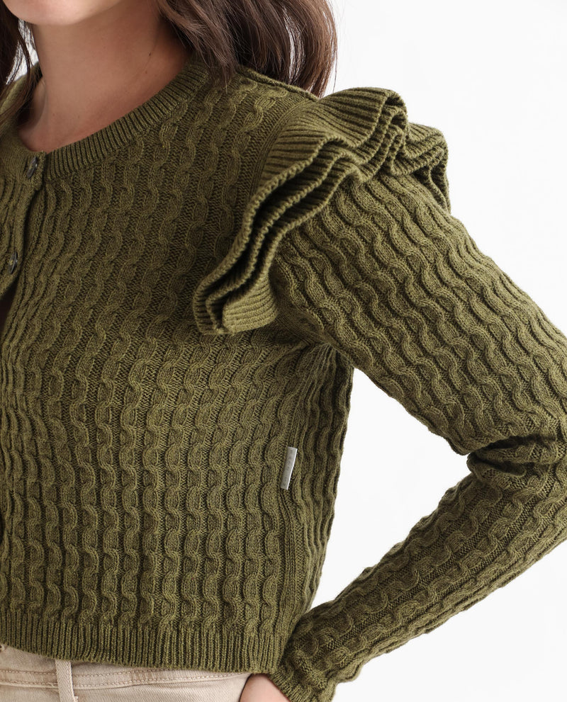 Rareism Women's Queen Olive Cotton Fabric Full Sleeves Regular Fit Solid Round Neck Sweater