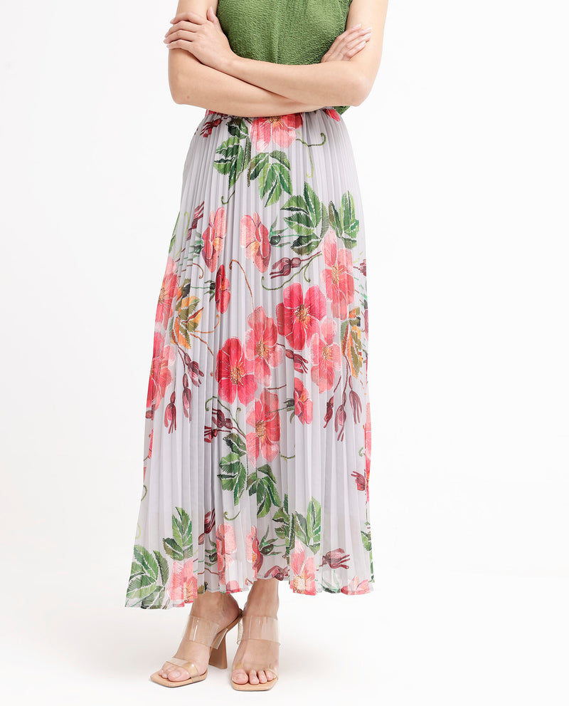 Rareism Women's Rango Multi Flared Floral Print Maxi pleated Skirt