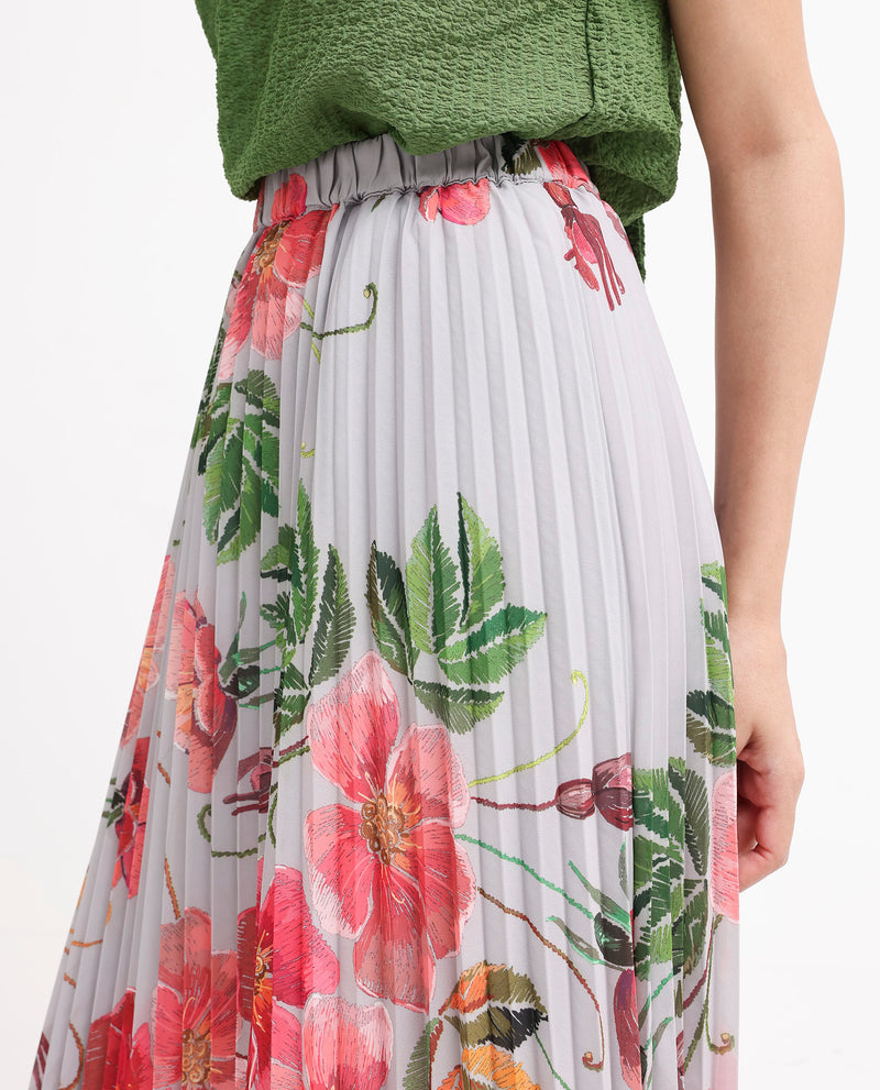 Rareism Women's Rango Multi Flared Floral Print Maxi pleated Skirt