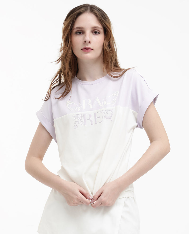 Rareism Women'S Regardo Off White Cotton Elastane Fabric Boxy Fit Crew Neck T-Shirt