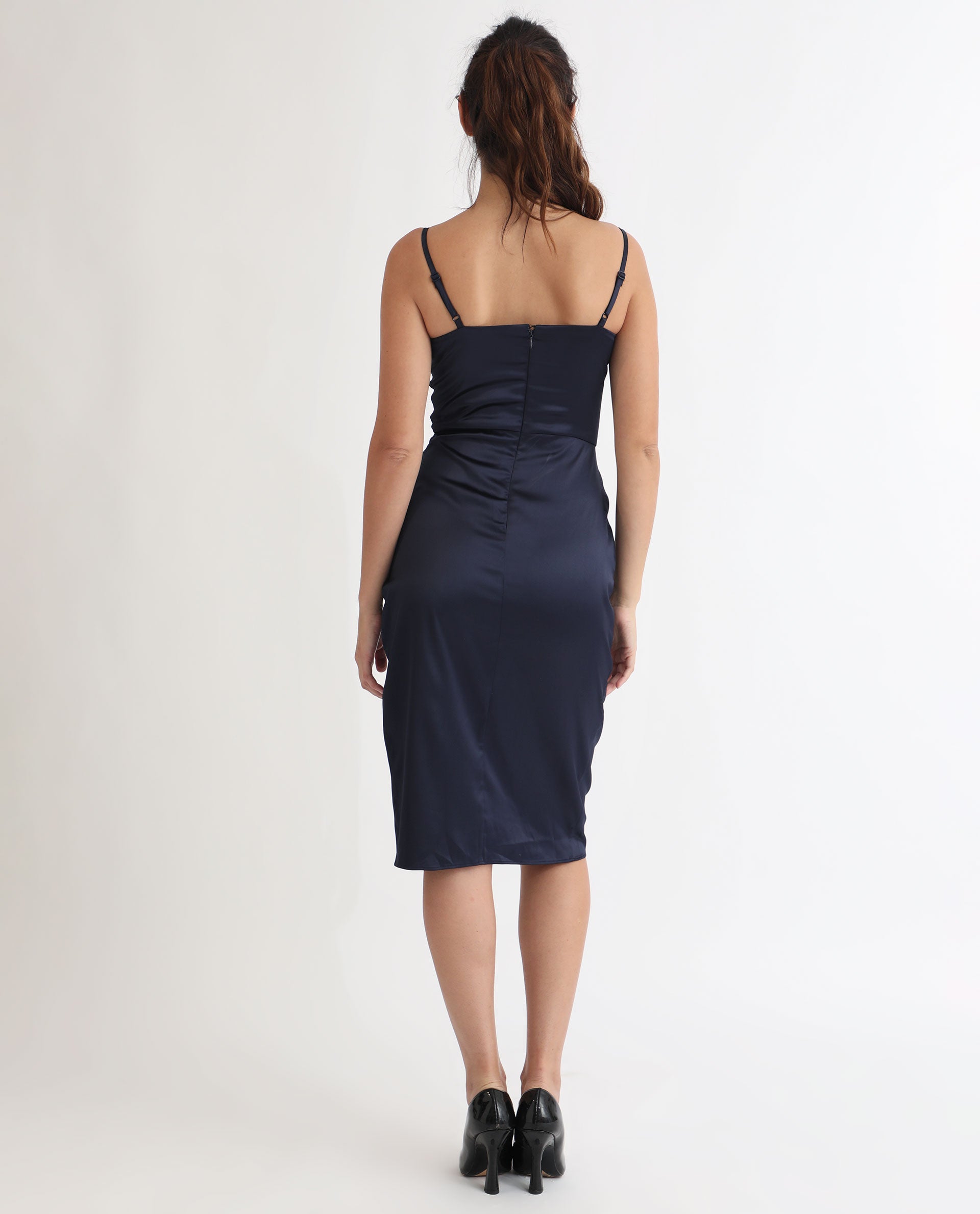 Rareism Women's Rilu Sheen Navy Poly Lycra Fabric Sleeveless Zip
