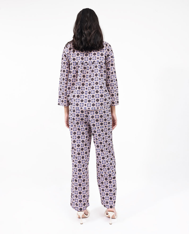 Rareism Women'S Rinatao-B Dark Multi Straight Fit Geometric Print Ankle Length Trouser