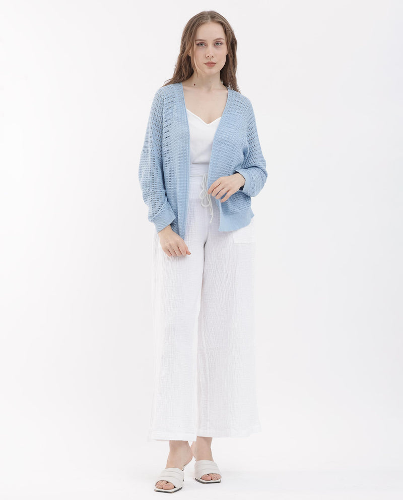 Rareism Women's Roba Light Blue Cotton Fabric Full Sleeves Relaxed Fit Plain Shrug