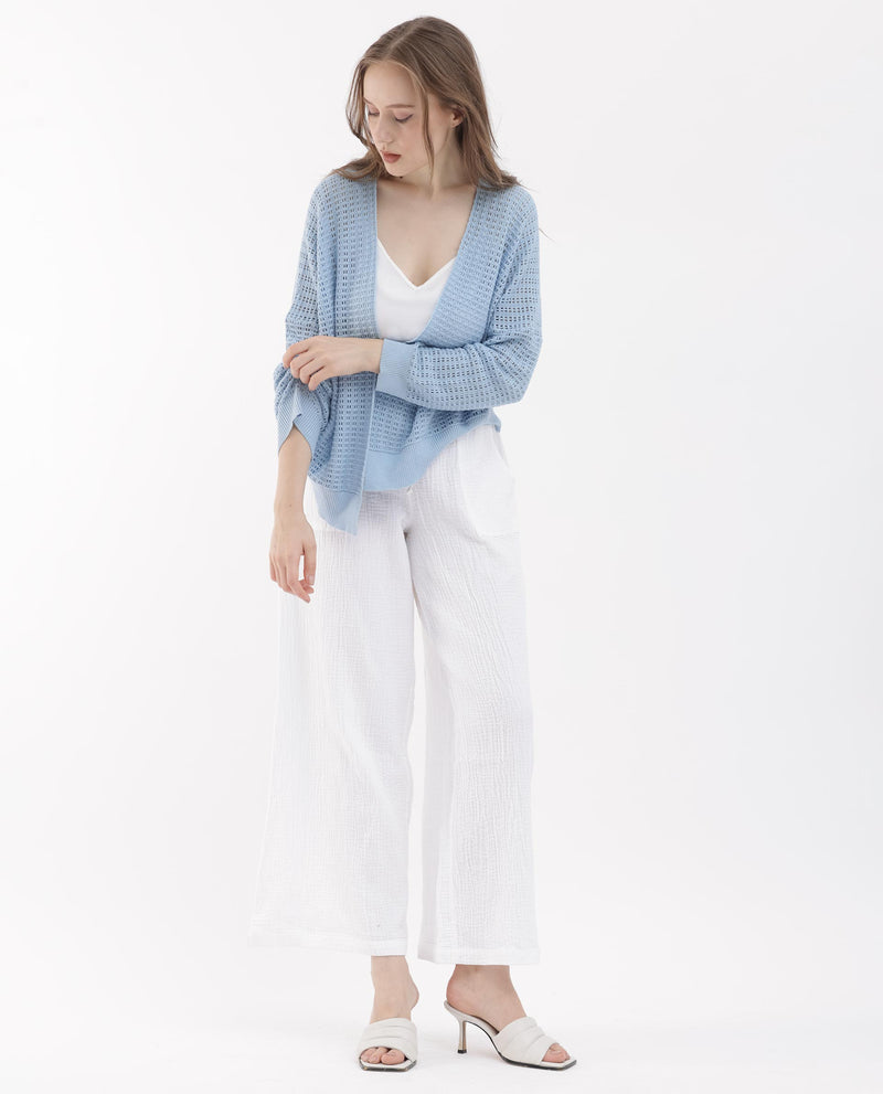 Rareism Women'S Roba Light Blue Cotton Fabric Full Sleeves Relaxed Fit Plain Shrug