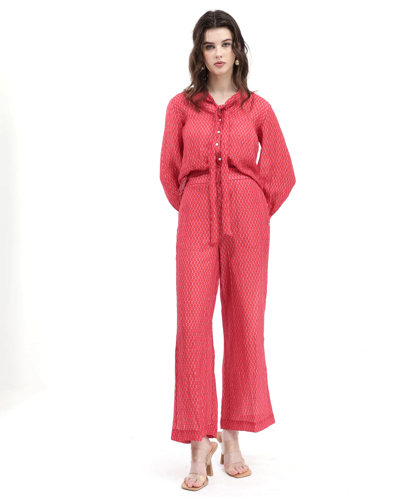 Rareism Women'S Rusha-B Red Rayon Nylon Fabric Regular Length Trouser