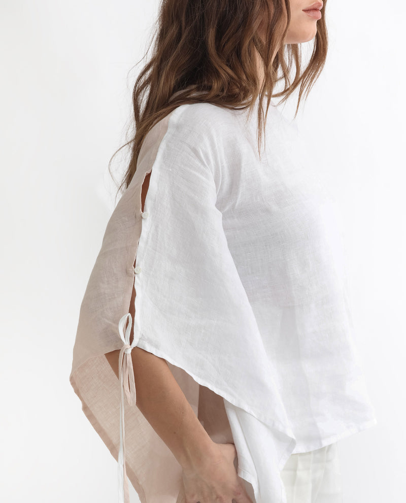 Rareism Women'S Safron White Linen Fabric Regular Fit Boat Neck Half Sleeves Solid Top