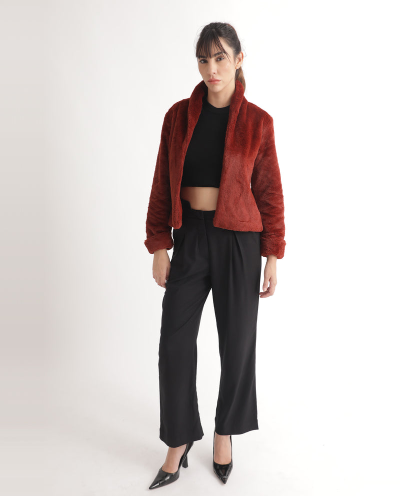 Rareism Women'S Schella Rust Polyester Fabric Full Sleeves Zip Closure High Neck Regular Fit Plain Jacket