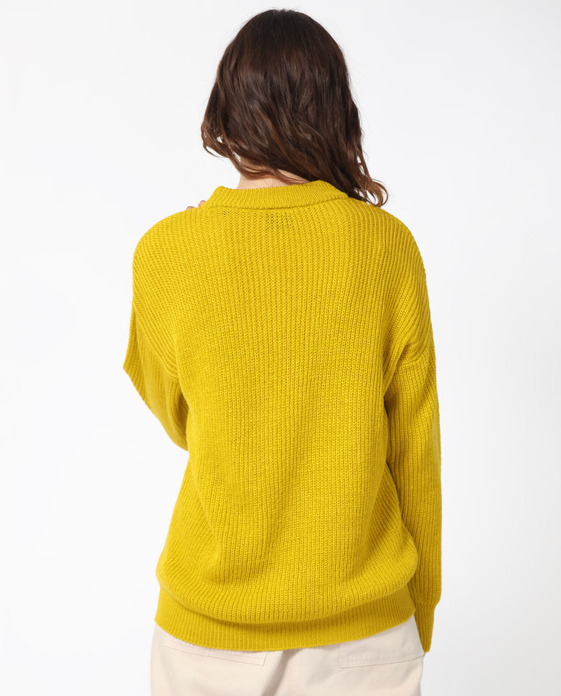 Rareism Women'S Schitt Mustard Acrylic Fabric Full Sleeves High Neck Relaxed Fit Plain Sweater