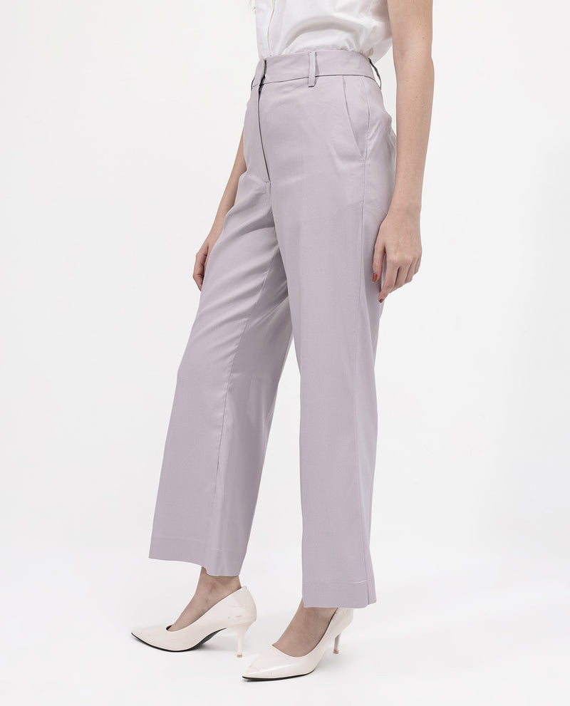 Rareism Women'S Selene Purple Cotton Fabric Zipper Closure Solid Regular Fit Trouser