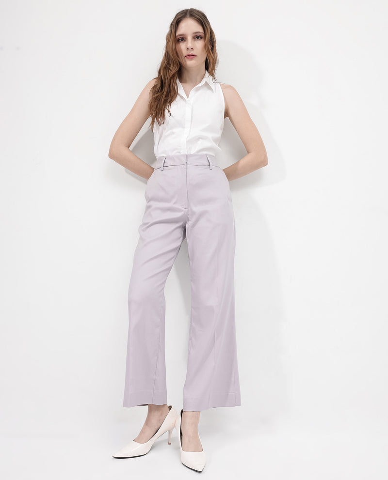 Rareism Women'S Selene Purple Cotton Fabric Zipper Closure Solid Regular Fit Trouser