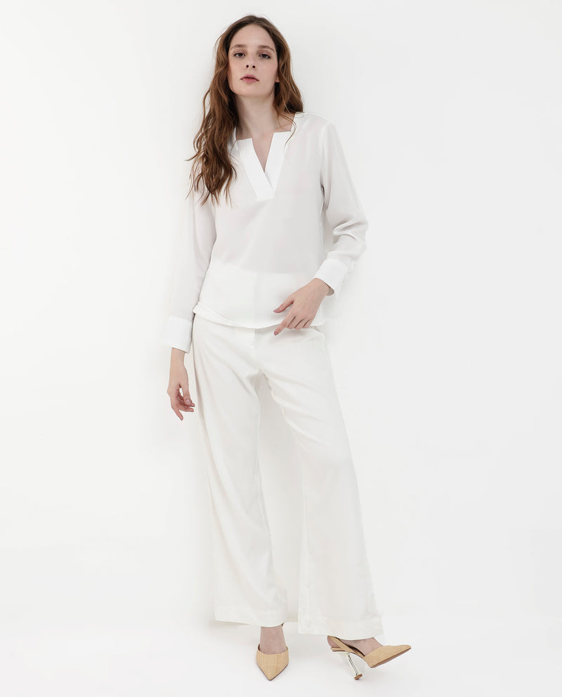 Rareism Women'S Shamon White Polyester V-Neck Cuffed Sleeve Top