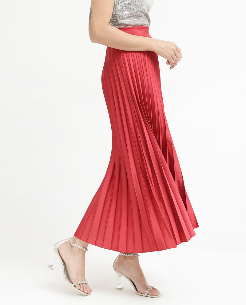 Rareism Women'S Shilton Maroon Polyester Fabric Solid Ankle Length Skirt